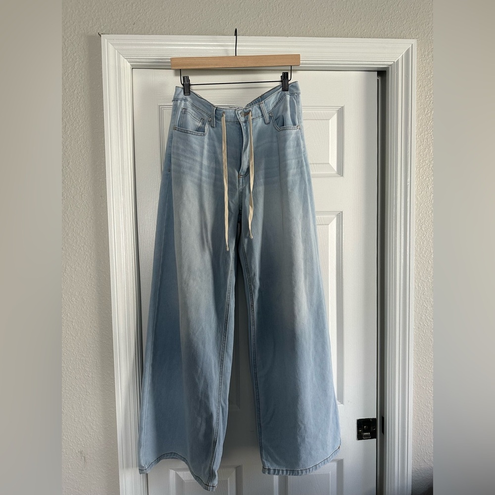 Celebrity Pink Light Blue Wide Leg Jeans with Drawstring